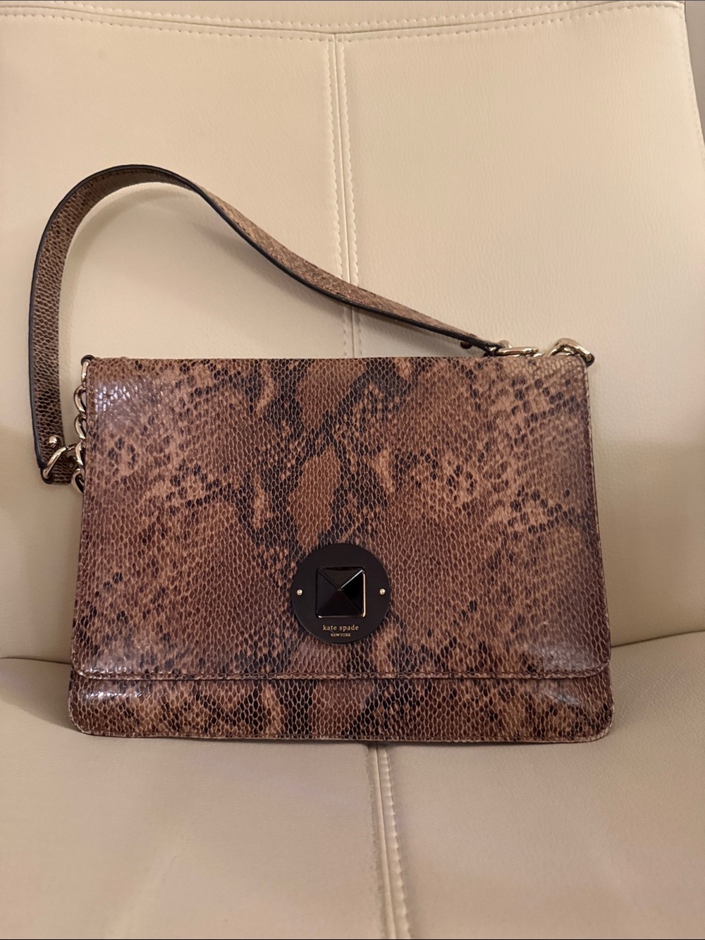 kate spade Brown Snake-Print Shoulder Bag with Logo Accent